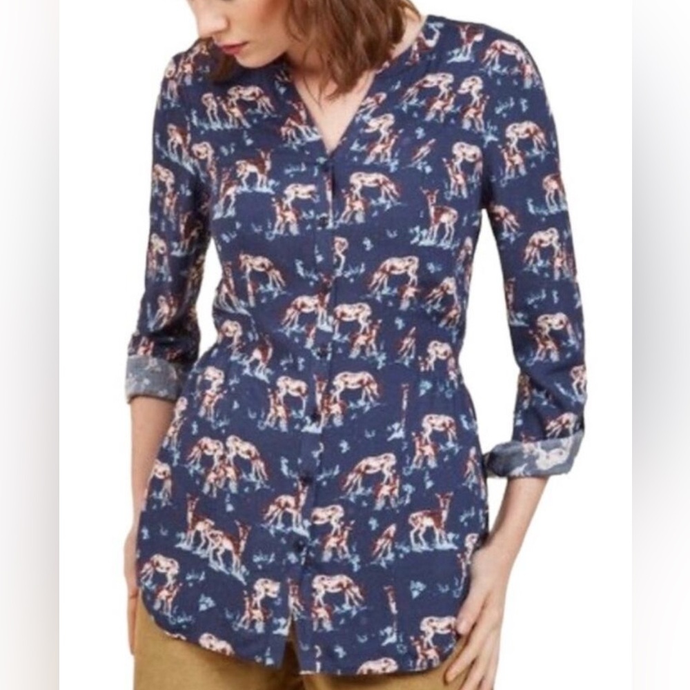 ModCloth navy blue deer blouse in size Medium